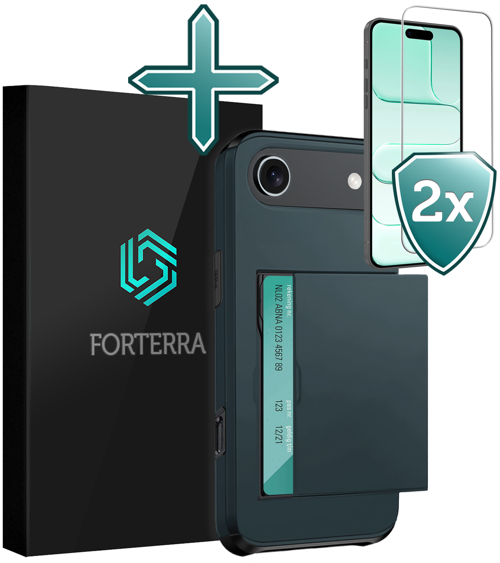Forterra Forterra iPhone Air Hoesje Pashouder Hard Met 2x Screenprotector - Donker Blauw