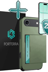 Forterra Forterra iPhone Air Hoesje Pashouder Hard Met 2x Screenprotector - Donker Groen