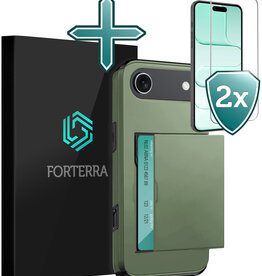 Forterra Forterra iPhone Air Hoesje Pashouder Hard Met 2x Screenprotector - Donker Groen