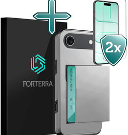 Forterra Forterra iPhone Air Hoesje Pashouder Hard Met 2x Screenprotector - Grijs
