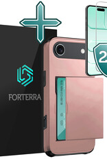 Forterra Forterra iPhone Air Hoesje Pashouder Hard Met 2x Screenprotector - Rosé Goud