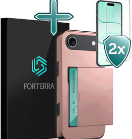 Forterra Forterra iPhone Air Hoesje Pashouder Hard Met 2x Screenprotector - Rosé Goud