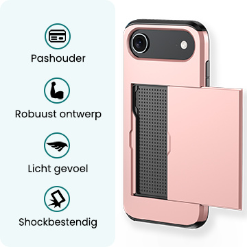 Forterra Forterra iPhone Air Hoesje Pashouder Hard Met 2x Screenprotector - Rosé Goud