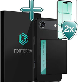 Forterra Forterra iPhone Air Hoesje Pashouder Hard Met 2x Screenprotector - Zwart