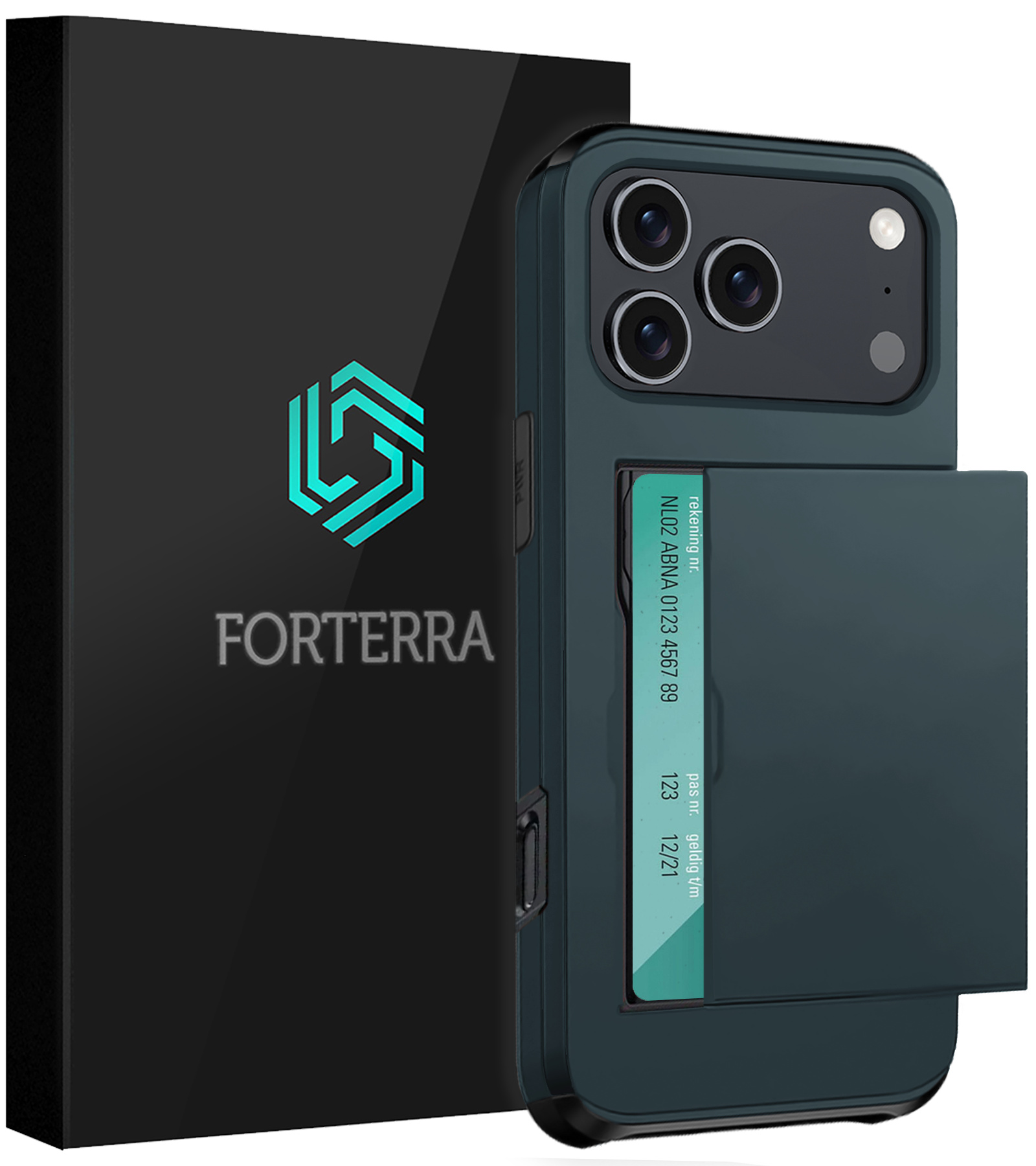 Forterra Forterra iPhone 17 Pro Hoesje Pashouder Hard - Donker Blauw