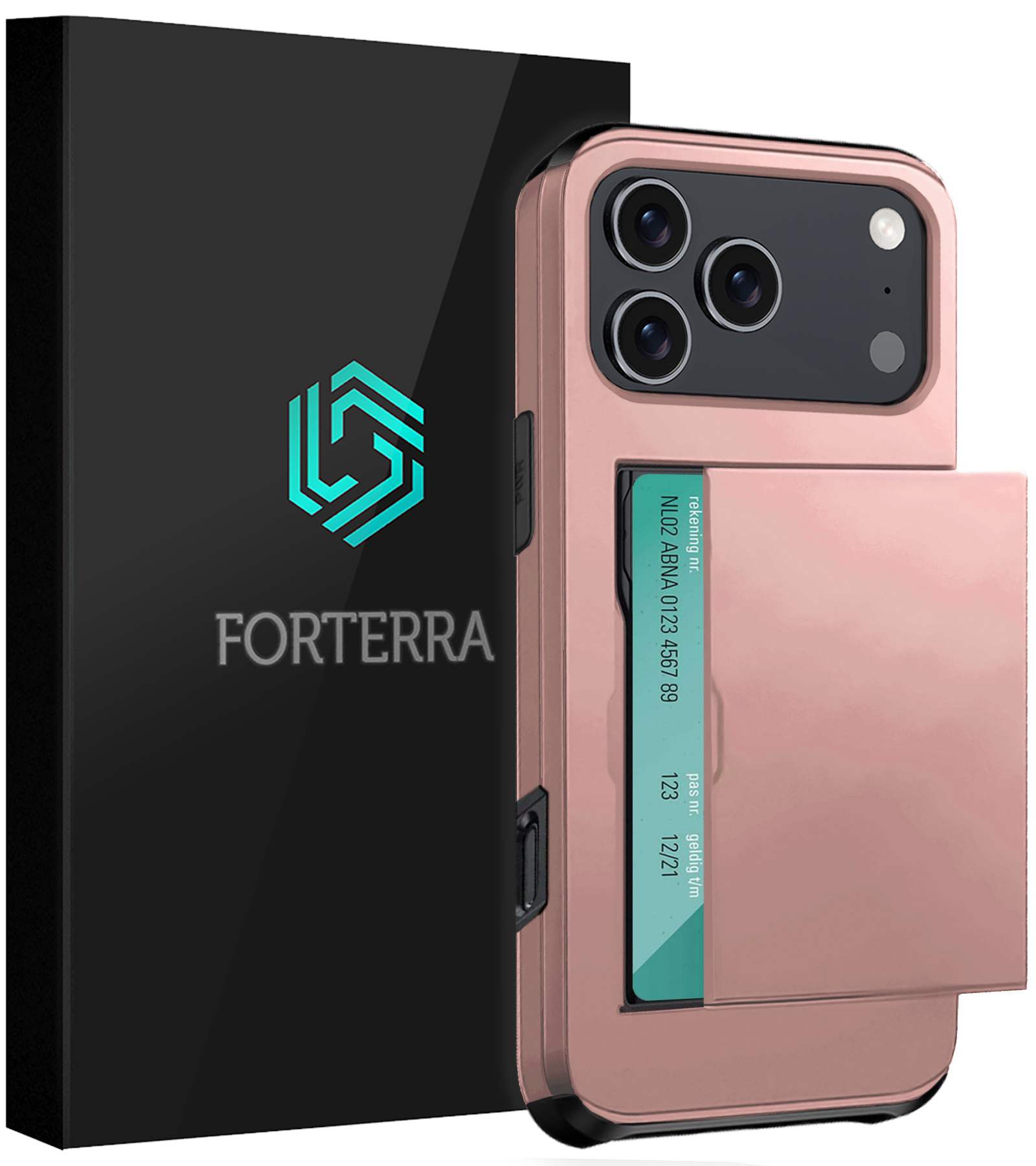 Forterra Forterra iPhone 17 Pro Hoesje Pashouder Hard - Rosé Goud