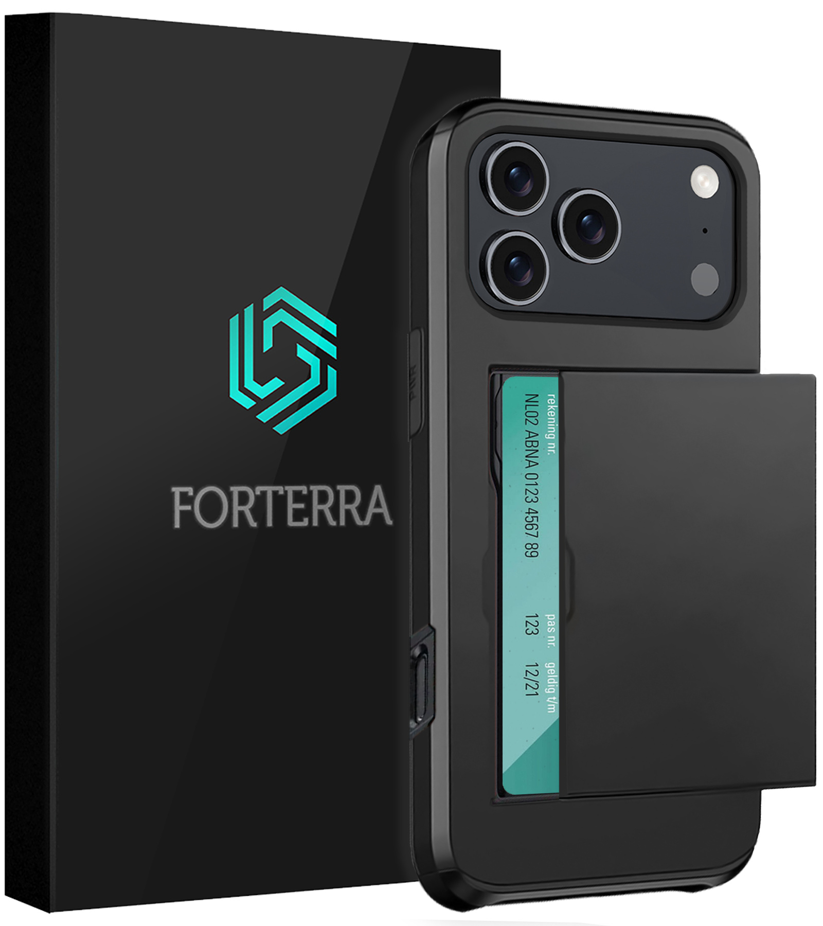 Forterra Forterra iPhone 17 Pro Hoesje Pashouder Hard - Zwart