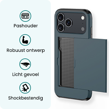 Forterra Forterra iPhone 17 Pro Hoesje Pashouder Hard Met Screenprotector - Donker Blauw