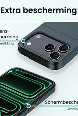 Forterra Forterra iPhone 17 Pro Hoesje Pashouder Hard Met Screenprotector - Donker Blauw