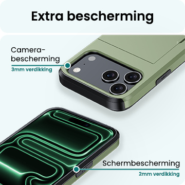 Forterra Forterra iPhone 17 Pro Hoesje Pashouder Hard Met Screenprotector - Donker Groen