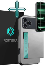 Forterra Forterra iPhone 17 Pro Hoesje Pashouder Hard Met Screenprotector - Grijs