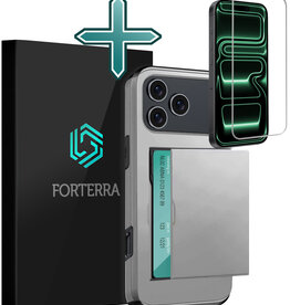 Forterra Forterra iPhone 17 Pro Hoesje Pashouder Hard Met Screenprotector - Grijs