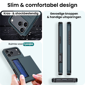 Forterra Forterra iPhone 17 Pro Hoesje Pashouder Hard Met 2x Screenprotector - Donker Blauw