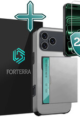 Forterra Forterra iPhone 17 Pro Hoesje Pashouder Hard Met 2x Screenprotector - Grijs