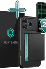 Forterra Forterra iPhone 17 Pro Hoesje Pashouder Hard Met 2x Screenprotector - Zwart