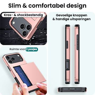 Forterra Forterra iPhone 17 Pro Max Hoesje Pashouder Hard - Rosé Goud