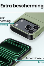 Forterra Forterra iPhone 17 Pro Max Hoesje Pashouder Hard Met Screenprotector - Donker Groen