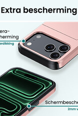 Forterra Forterra iPhone 17 Pro Max Hoesje Pashouder Hard Met Screenprotector - Rosé Goud