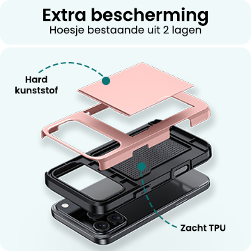 Forterra Forterra iPhone 17 Pro Max Hoesje Pashouder Hard Met Screenprotector - Rosé Goud