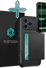 Forterra Forterra iPhone 17 Pro Max Hoesje Pashouder Hard Met Screenprotector - Zwart
