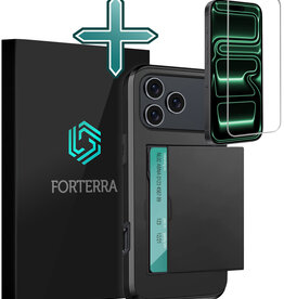 Forterra Forterra iPhone 17 Pro Max Hoesje Pashouder Hard Met Screenprotector - Zwart