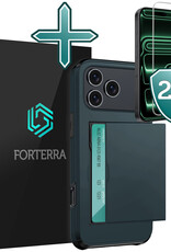Forterra Forterra iPhone 17 Pro Max Hoesje Pashouder Hard Met 2x Screenprotector - Donker Blauw