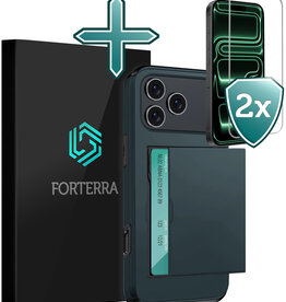 Forterra Forterra iPhone 17 Pro Max Hoesje Pashouder Hard Met 2x Screenprotector - Donker Blauw