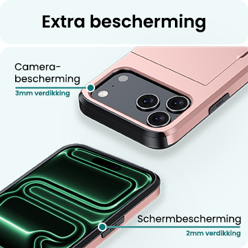 Forterra Forterra iPhone 17 Pro Max Hoesje Pashouder Hard Met 2x Screenprotector - Rosé Goud