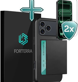 Forterra Forterra iPhone 17 Pro Max Hoesje Pashouder Hard Met 2x Screenprotector - Zwart