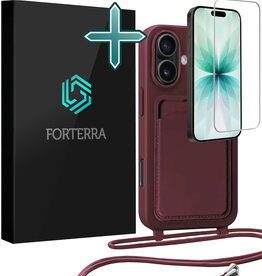Forterra Forterra iPhone 17 Hoesje Pashouder met Koord Met Screenprotector - Aubergine