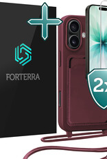 Forterra Forterra iPhone 17 Hoesje Pashouder met Koord Met 2x Screenprotector - Aubergine