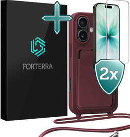 Forterra Forterra iPhone 17 Hoesje Pashouder met Koord Met 2x Screenprotector - Aubergine