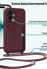 Forterra Forterra iPhone 17 Hoesje Pashouder met Koord Met 2x Screenprotector - Aubergine