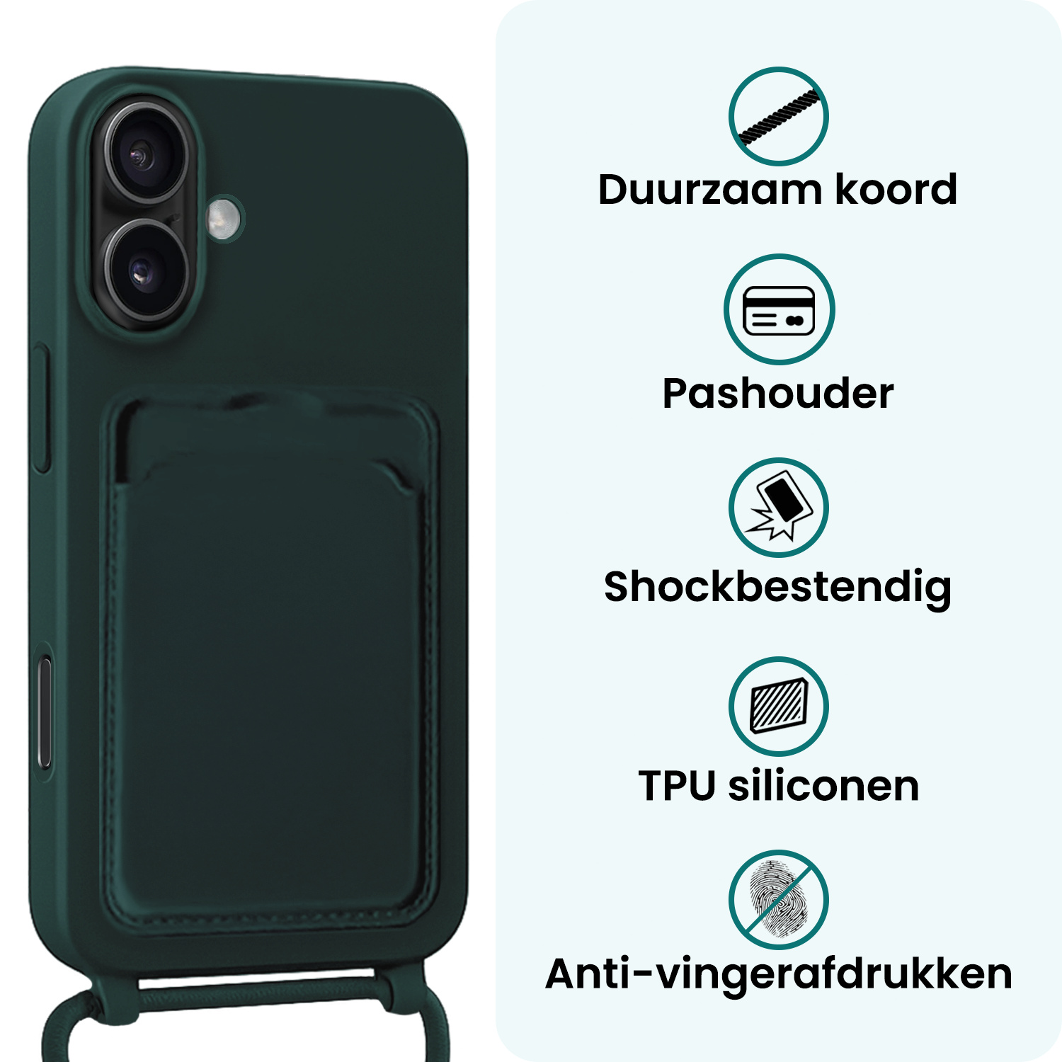 Forterra Forterra iPhone 17 Hoesje Pashouder met Koord - Donkergroen - 2 PACK