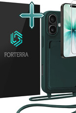 Forterra Forterra iPhone 17 Hoesje Pashouder met Koord Met Screenprotector - Donkergroen