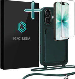Forterra Forterra iPhone 17 Hoesje Pashouder met Koord Met Screenprotector - Donkergroen