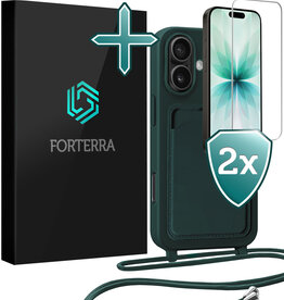 Forterra Forterra iPhone 17 Hoesje Pashouder met Koord Met 2x Screenprotector - Donkergroen