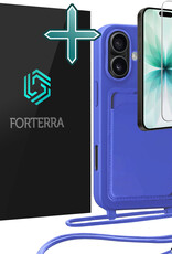 Forterra Forterra iPhone 17 Hoesje Pashouder met Koord Met Screenprotector - Fel Blauw