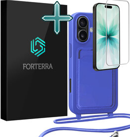 Forterra Forterra iPhone 17 Hoesje Pashouder met Koord Met Screenprotector - Fel Blauw