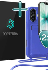 Forterra Forterra iPhone 17 Hoesje Pashouder met Koord Met 2x Screenprotector - Fel Blauw