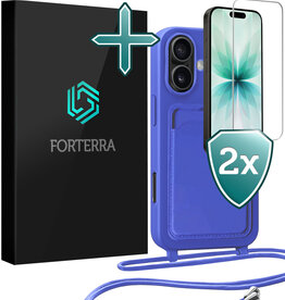 Forterra Forterra iPhone 17 Hoesje Pashouder met Koord Met 2x Screenprotector - Fel Blauw