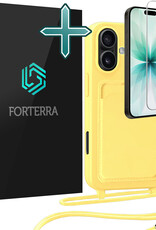 Forterra Forterra iPhone 17 Hoesje Pashouder met Koord Met Screenprotector - Geel