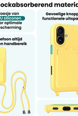 Forterra Forterra iPhone 17 Hoesje Pashouder met Koord Met Screenprotector - Geel
