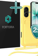 Forterra Forterra iPhone 17 Hoesje Pashouder met Koord Met 2x Screenprotector - Geel