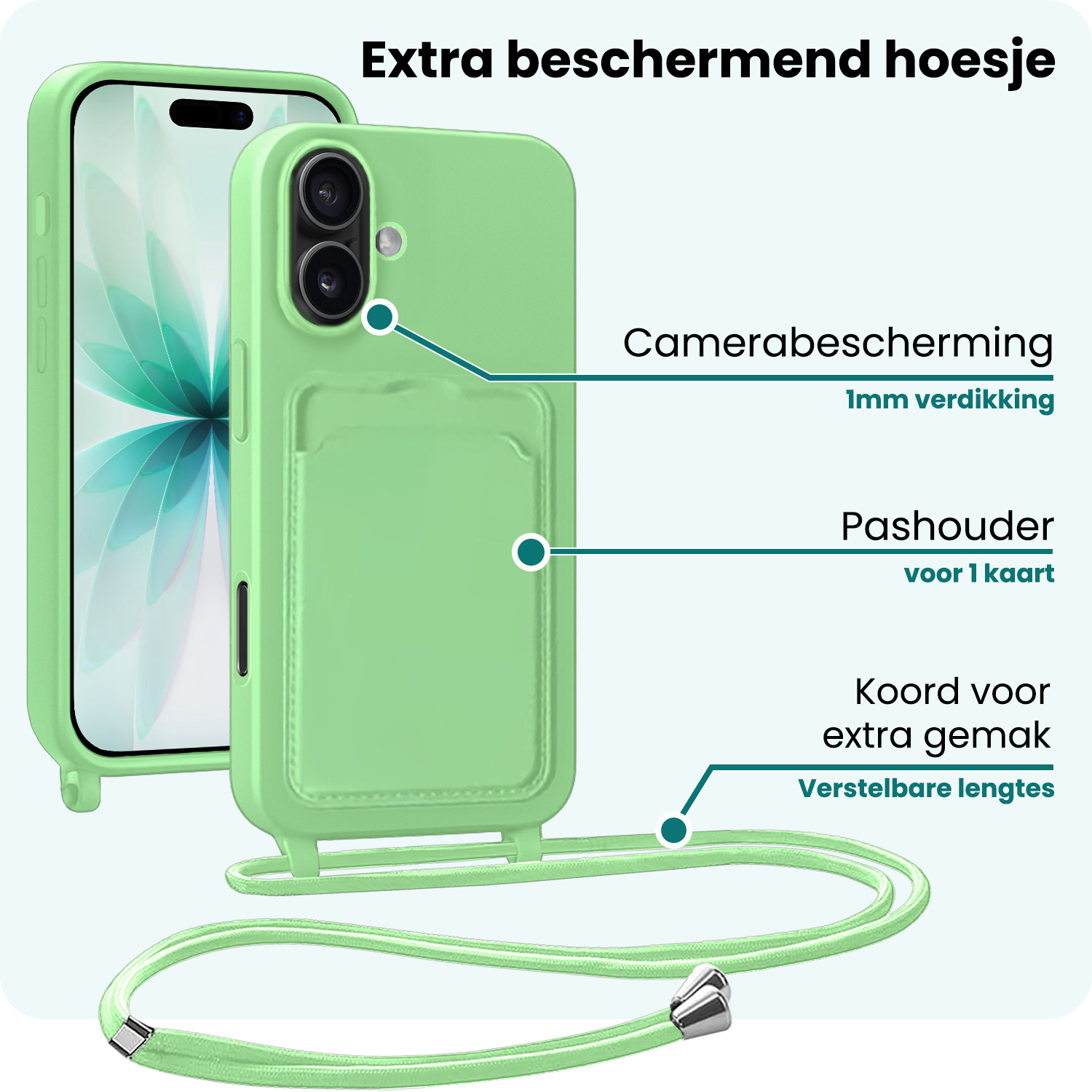 Forterra Forterra iPhone 17 Hoesje Pashouder met Koord - Groen