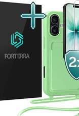 Forterra Forterra iPhone 17 Hoesje Pashouder met Koord Met 2x Screenprotector - Groen