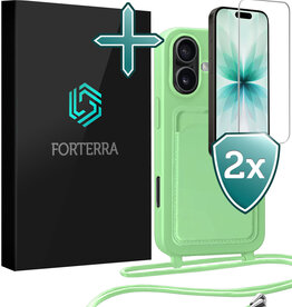 Forterra Forterra iPhone 17 Hoesje Pashouder met Koord Met 2x Screenprotector - Groen