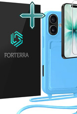 Forterra Forterra iPhone 17 Hoesje Pashouder met Koord Met Screenprotector - Lichtblauw