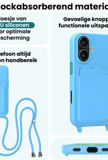 Forterra Forterra iPhone 17 Hoesje Pashouder met Koord Met Screenprotector - Lichtblauw