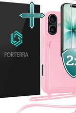 Forterra Forterra iPhone 17 Hoesje Pashouder met Koord Met 2x Screenprotector - Lichtroze